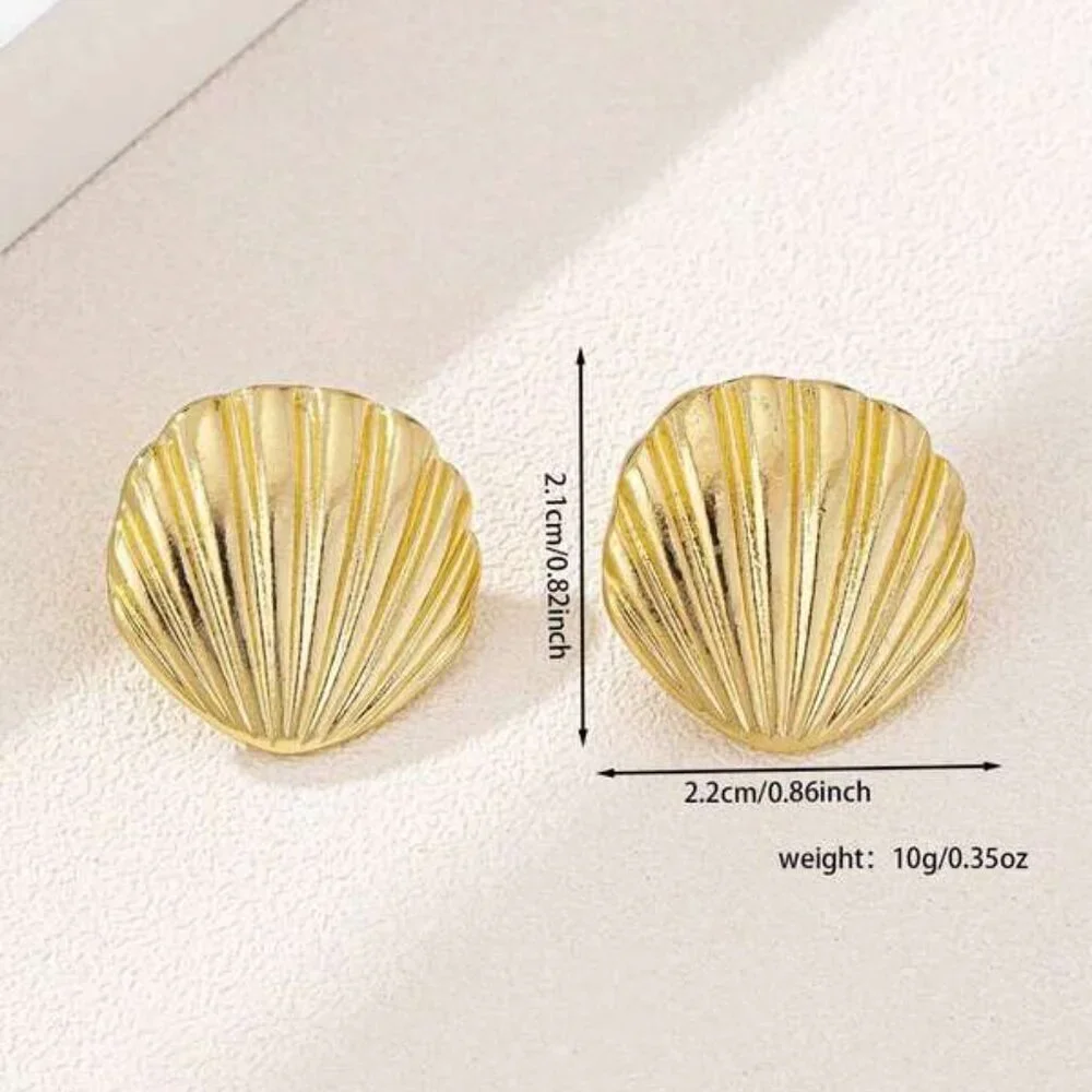 Gold Shell Statement Stud Earrings – 18K Gold Filled